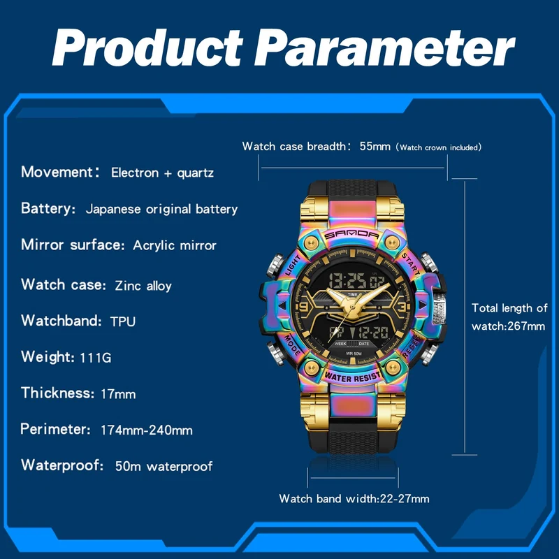 Findtime Digital Watches for Men Tactical Sports 5ATM Waterproof Watch Digital Large Face LED Backlight Wristwatch-3186