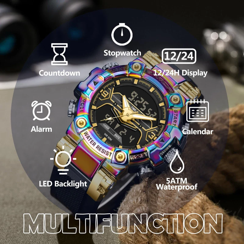 Findtime Digital Watches for Men Tactical Sports 5ATM Waterproof Watch Digital Large Face LED Backlight Wristwatch-3186