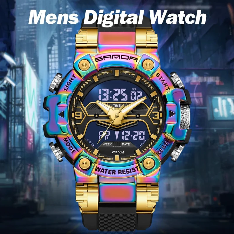 Findtime Digital Watches for Men Tactical Sports 5ATM Waterproof Watch Digital Large Face LED Backlight Wristwatch-3186
