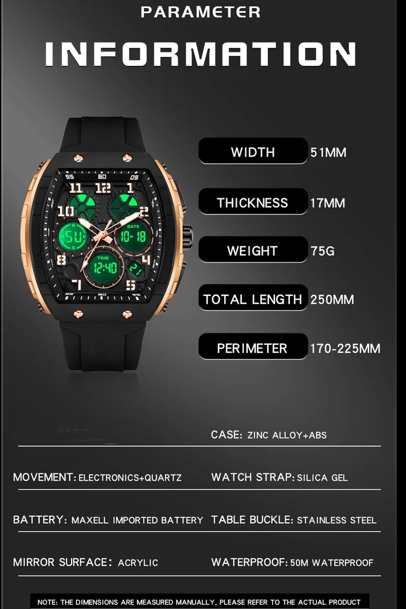 Findtime Designer Watches for Men Unique Rectangle Dial White Wristwatch with Digital Analog Dual Time Display Punk Cool Design -6157