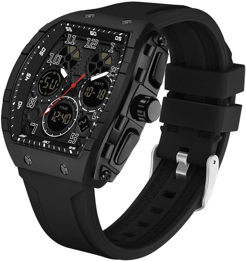 Findtime Designer Watches for Men Unique Rectangle Dial White Wristwatch with Digital Analog Dual Time Display Punk Cool Design -6157