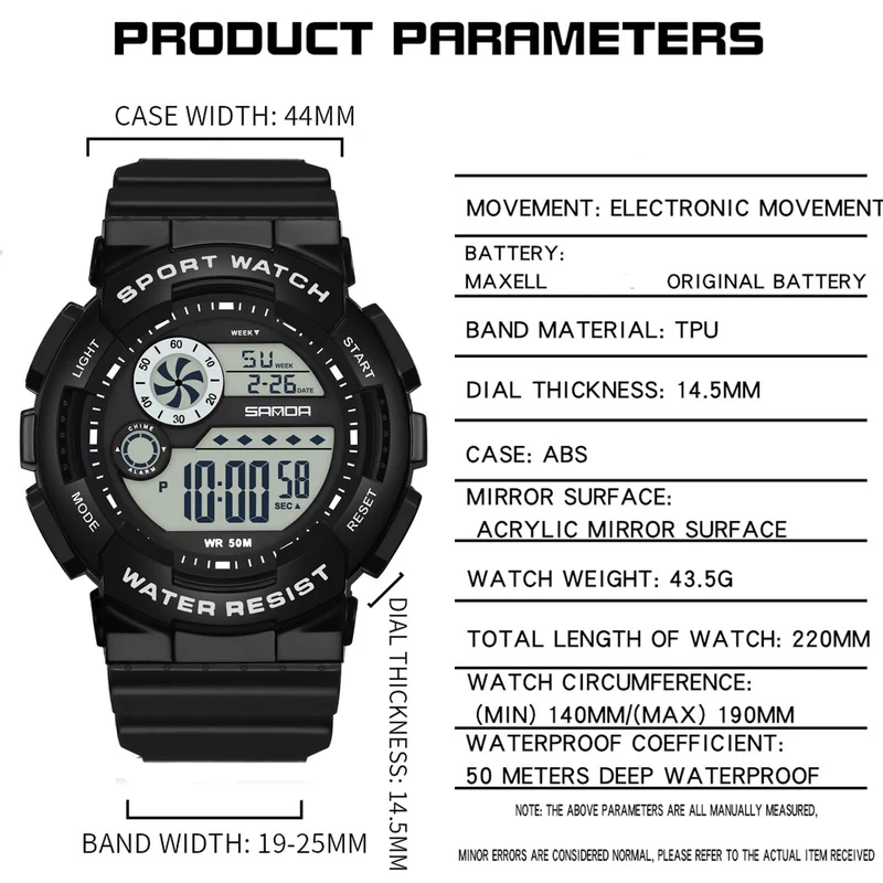 Findtiome Digital Watch Womens Sport Waterproof Watches for Women with Alarm Stopwatch Hourly Chime LED Display -6114