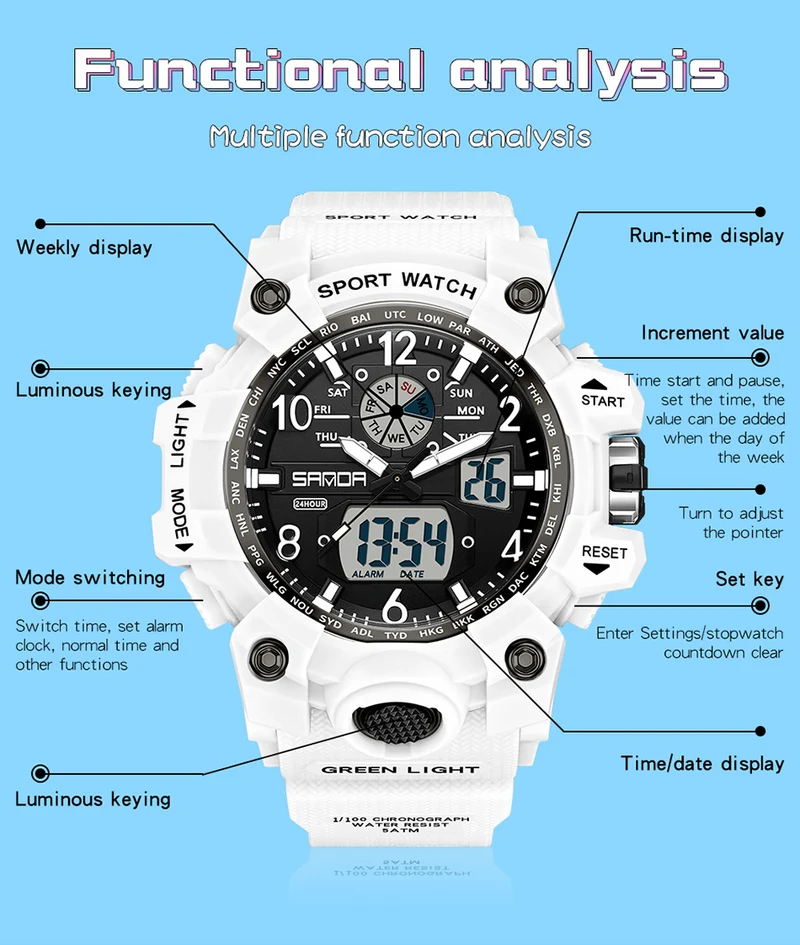Findtime Women’s Digital Watch Waterproof Sport Watch Analog Wristwatch Military Tactical Watches LED Luminous Alarm Stopwatch Dual Time Wrist Watches