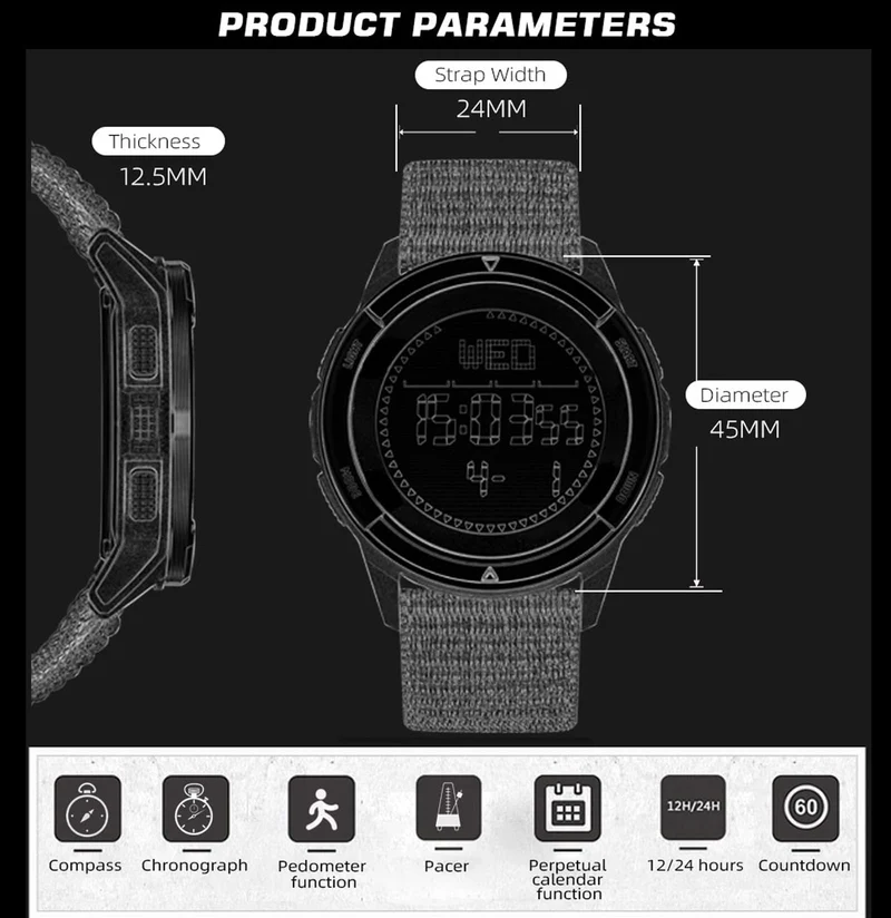 Findtime ALPS Men's Digital Watch Pedometer Step Counter Watches Compass Military Waterproof Wrist Watch