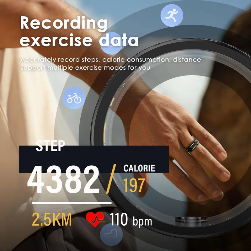 W8 Smart Ring Heart Rate Monitor Blood Pressure Ring Sleep Tracker Blood Oxygen Fitness Tracker Pedometer Step Counter Calories Fitness Ring Waterproof Health Smart Rings for Men Women Carbon Fiber Ring