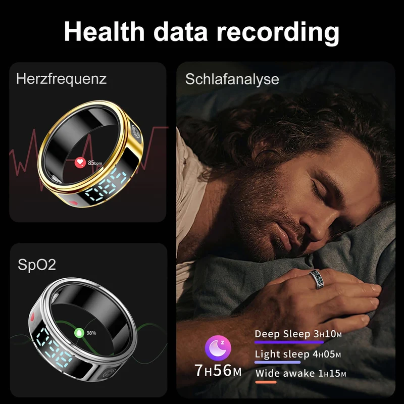 SR08 Smart Ring with Display Fitness Tracker Heart Rate Monitor Sleep Tracker TikTok Scrolling Ring Step Counter Pedometer Fitness Ring Waterproof Health Smart Rings for Men Women Anillo inteligente