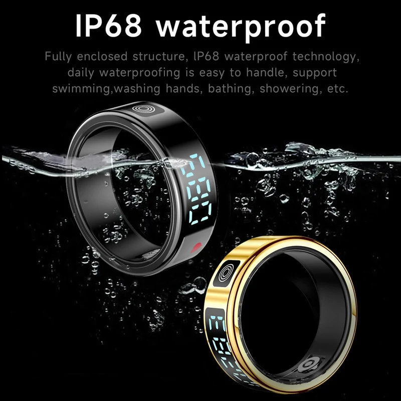 SR08 Smart Ring with Display Fitness Tracker Heart Rate Monitor Sleep Tracker TikTok Scrolling Ring Step Counter Pedometer Fitness Ring Waterproof Health Smart Rings for Men Women Anillo inteligente