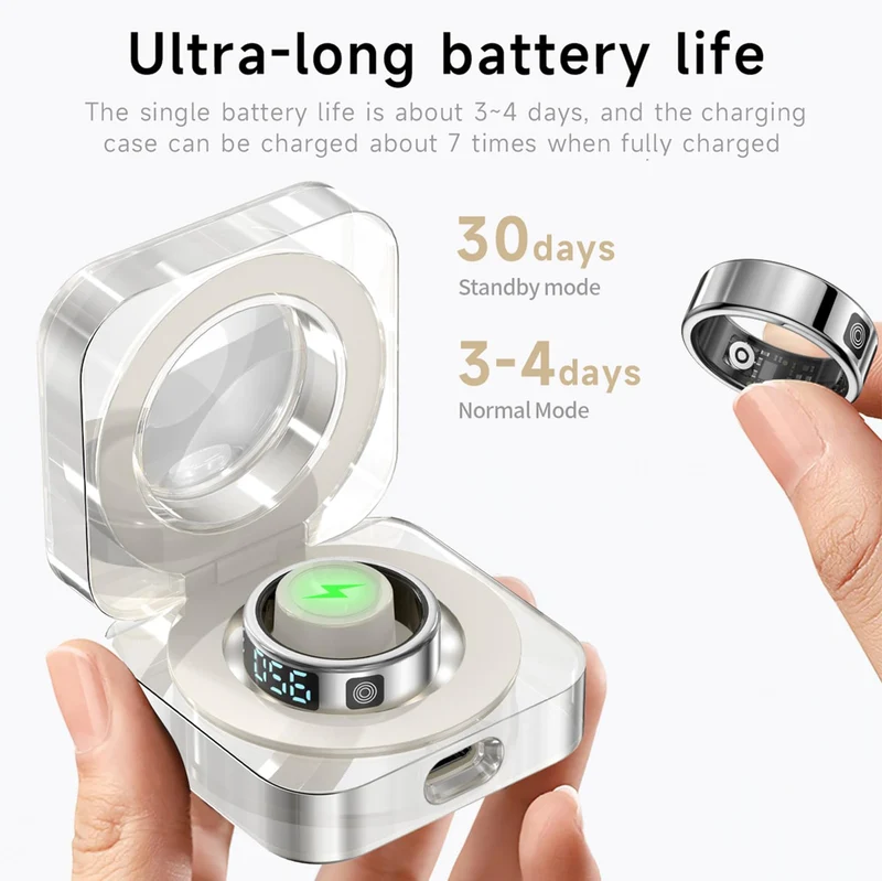 SR08 Smart Ring with Display Fitness Tracker Heart Rate Monitor Sleep Tracker TikTok Scrolling Ring Step Counter Pedometer Fitness Ring Waterproof Health Smart Rings for Men Women Anillo inteligente