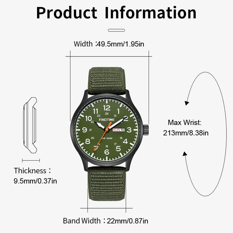Findtime 3001A Men's Watch Military Analogue Watches Waterproof Sport Wristwatch Luminous Tactical Watches Nylon Strap
