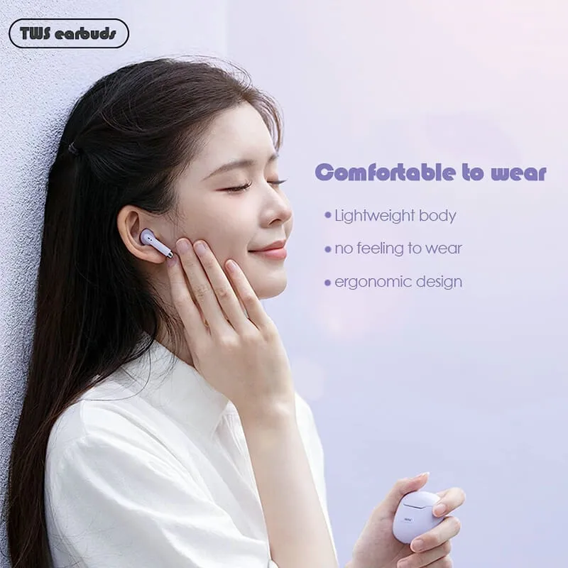 True Wireless Earbuds Purple Bluetooth 5.3 with Microphone for Working Out