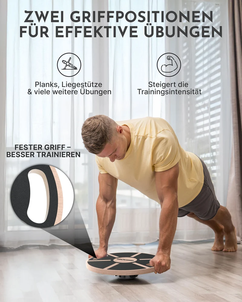 Balance-Pad aus Echtholz - mit Griffen