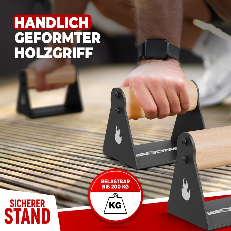 2er-Set Liegestützgriffe mit ergonomischem Holzgriff