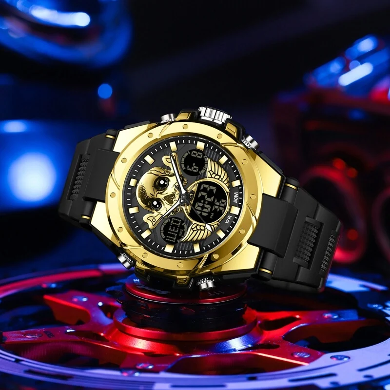 Findtime Skull Digital Watch for Men Unique Military Watches LED Backlight Waterproof Sport Outdoor