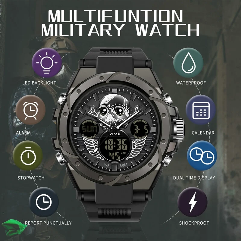 Findtime Skull Digital Watch for Men Unique Military Watches LED Backlight Waterproof Sport Outdoor