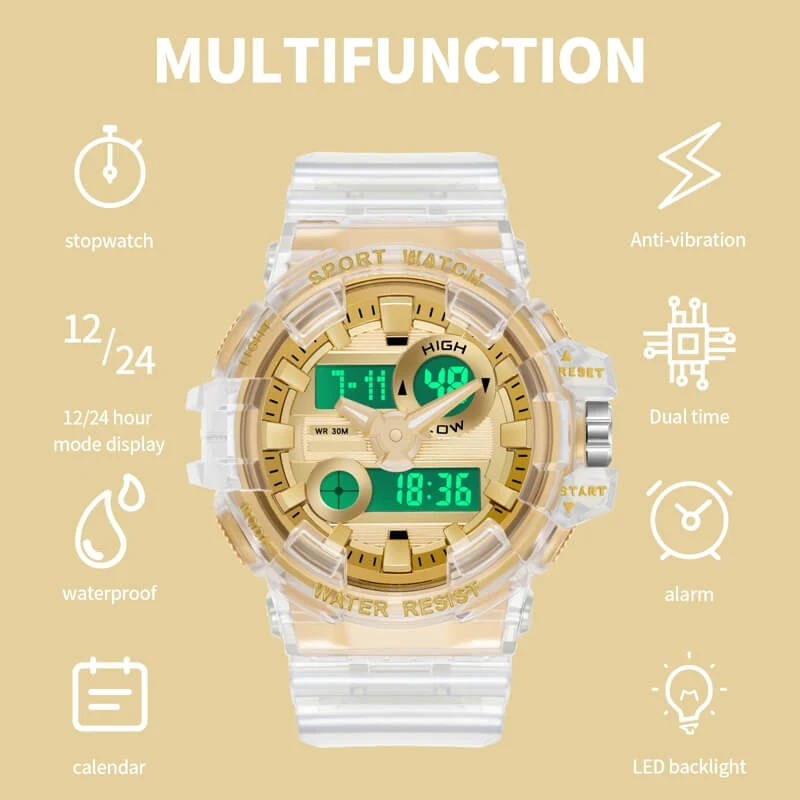 Findtime Military Digital Watch for Men Tactical LED Large Face Transparent Design Outdoor Sport Watch Stopwatch Alarm Waterproof
