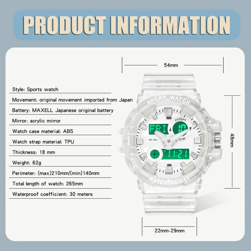 Findtime Military Digital Watch for Men Tactical LED Large Face Transparent Design Outdoor Sport Watch Stopwatch Alarm Waterproof