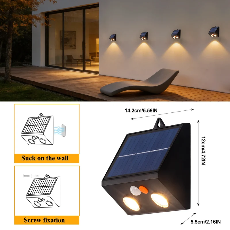 Solarbetriebene Bewegungsmelder LED Wandleuchte