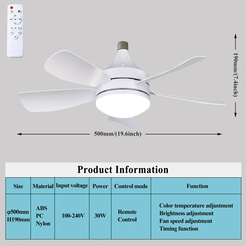 Modern Funkferngesteuerter Deckenventilator mit integrierter LED-Beleuchtung