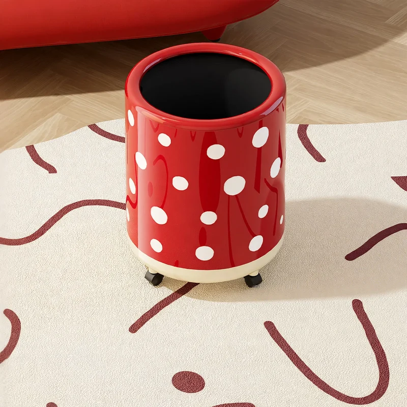 Großer Mülleimer mit Rollen und Pünktchen-Design