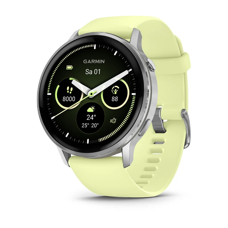 Garmin Venu® 4 - 45 mm Grau/Silber mit Schnellwechsel-Silikon-Armband 22 mm Zitrone
