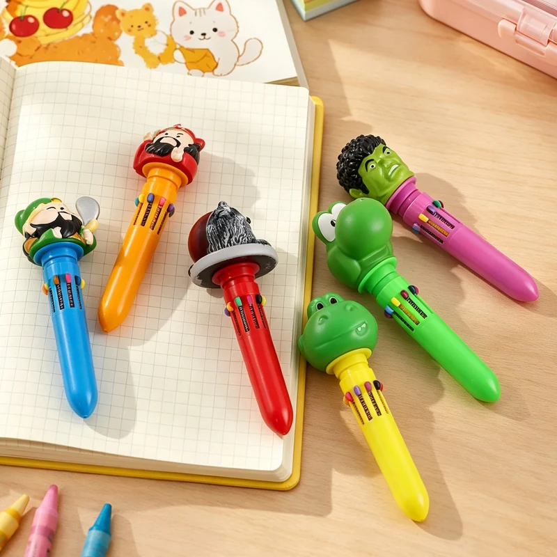 Mehrfarbkugelschreiber mit Figuren-Design, 10 Farben