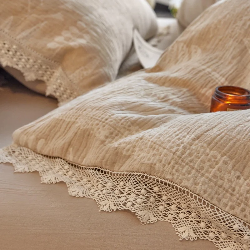 Leinen-Bettwäsche-Set, 4-teilig, Jacquard-Muster