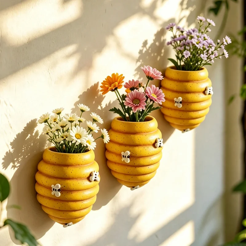 Wandhängender Blumentopf mit Bienenmotiv