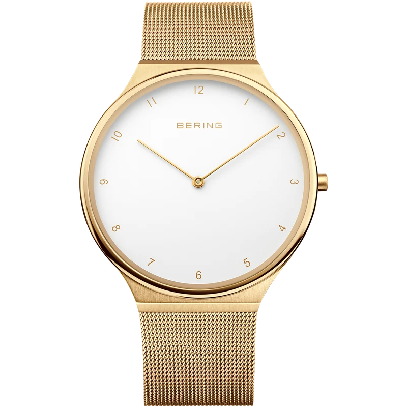 Bering Classic 18440-334 Herren Armbanduhr Goldfarben • Saphirglas • Milanaise-Armband