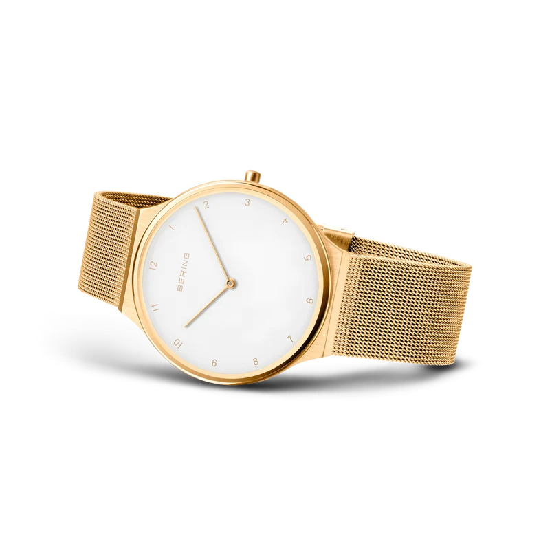 Bering Classic 18440-334 Herren Armbanduhr Goldfarben • Saphirglas • Milanaise-Armband