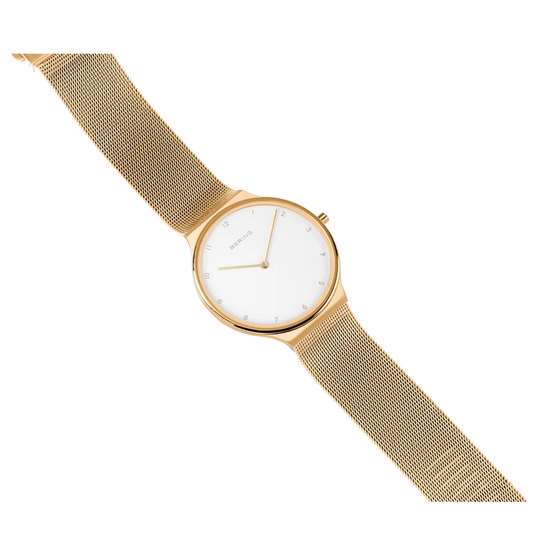 Bering Classic 18440-334 Herren Armbanduhr Goldfarben • Saphirglas • Milanaise-Armband