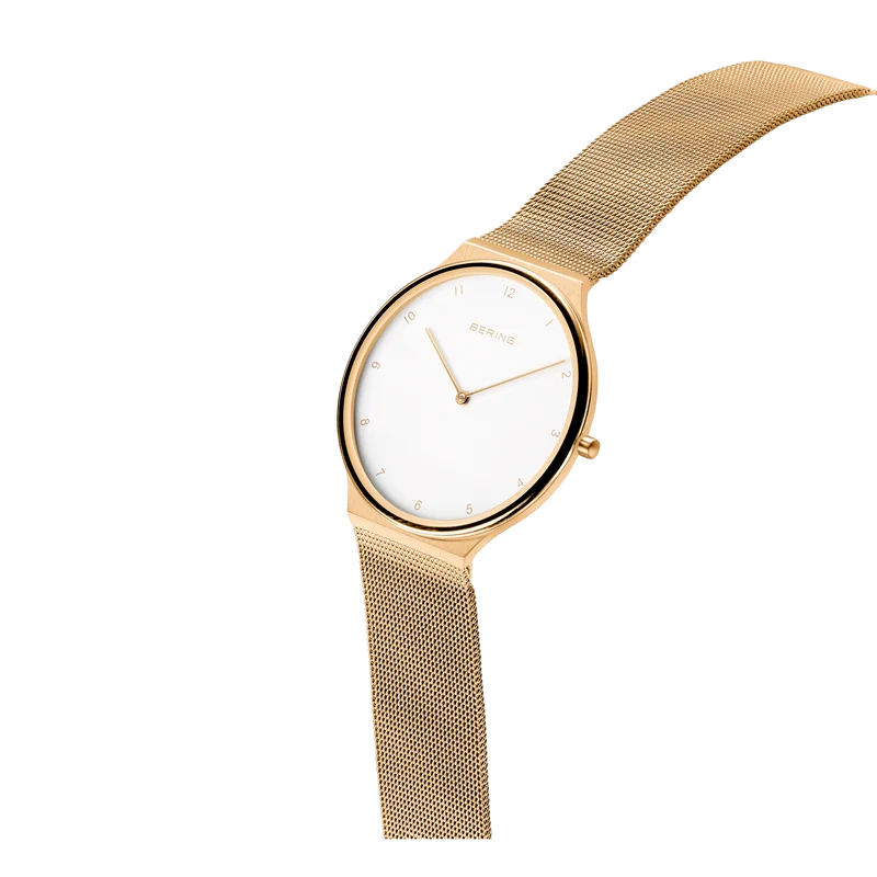 Bering Classic 18440-334 Herren Armbanduhr Goldfarben • Saphirglas • Milanaise-Armband