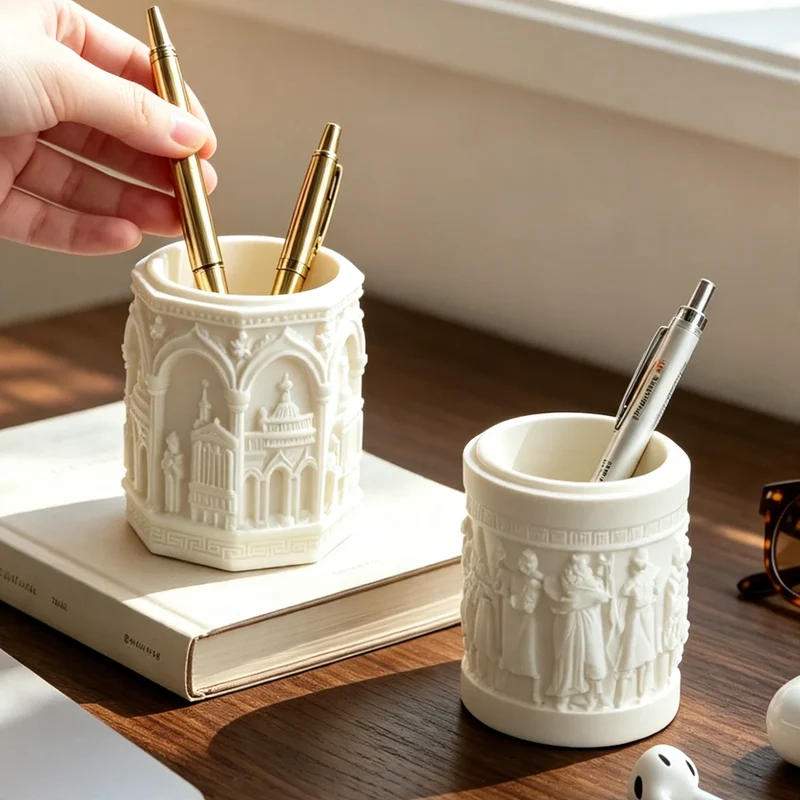 Stiftehalter mit römischem Flachrelief-Design