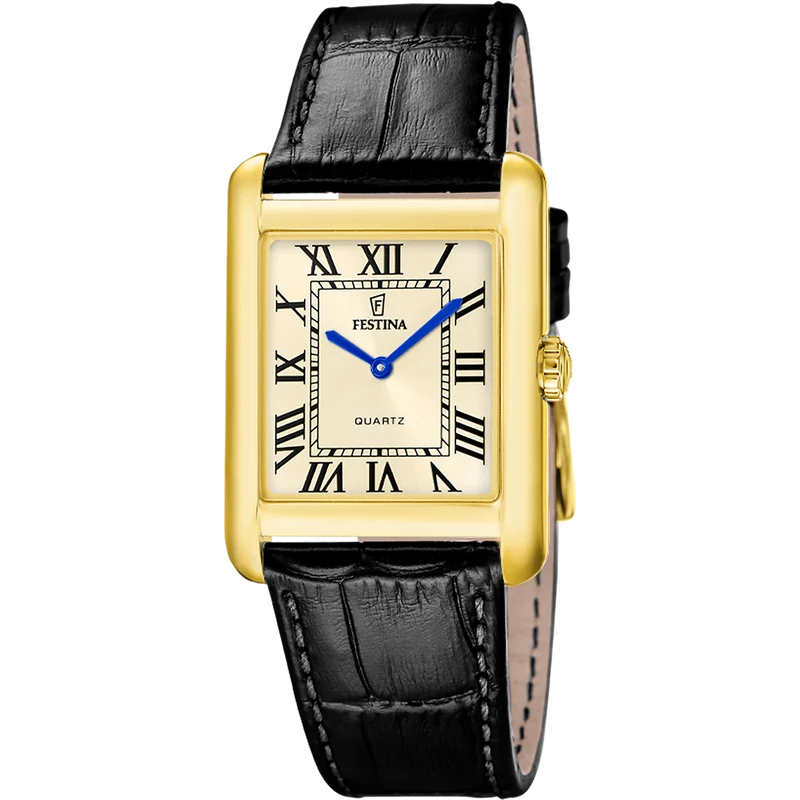 Festina On The Square F20772/2 Herrenuhr Gold • Quarzwerk • Lederarmband