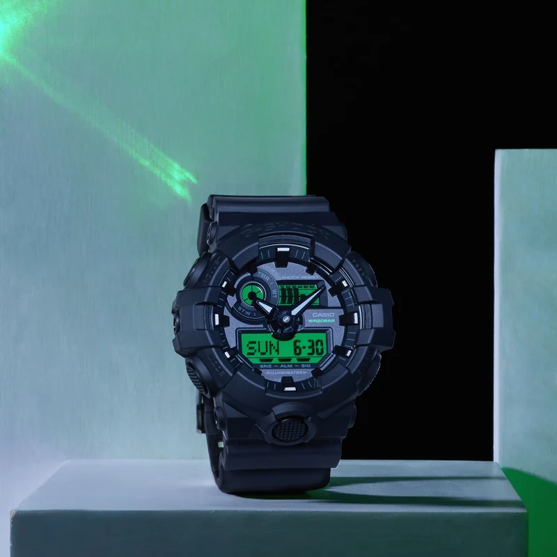 Casio G-Shock GA-700BEG-1AER Herrenuhr Schwarz-Elektrogrün • Analog-Digital • 20 bar wasserdicht
