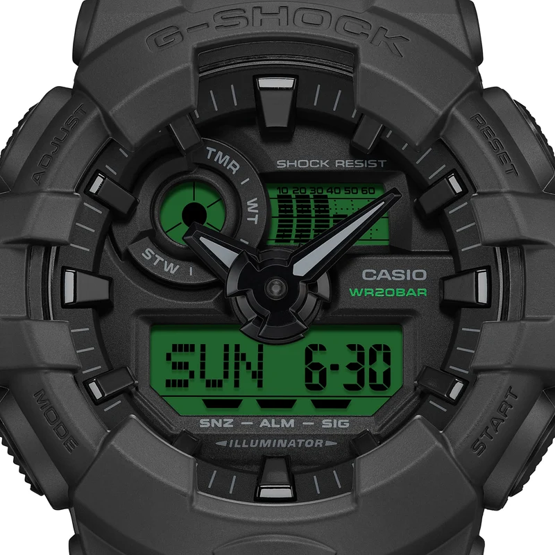 Casio G-Shock GA-700BEG-1AER Herrenuhr Schwarz-Elektrogrün • Analog-Digital • 20 bar wasserdicht