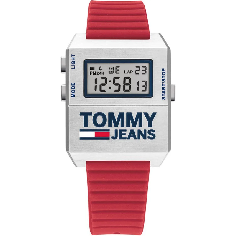 Tommy Hilfiger 1791674 Herren Armbanduhr Weiß • Quarzwerk • Rotes Kautschukarmband