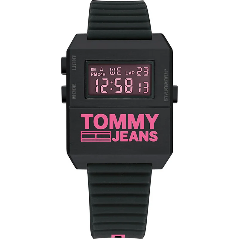 Tommy Hilfiger Jeans 1791676 Herren Armbanduhr Schwarz • Digitales LCD-Werk • Stoppuhr & Alarm