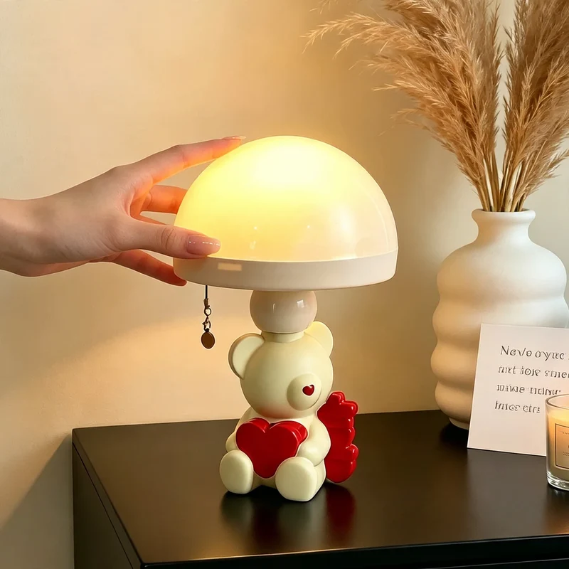 Nachttischlampe mit Motiv, Zugschalter
