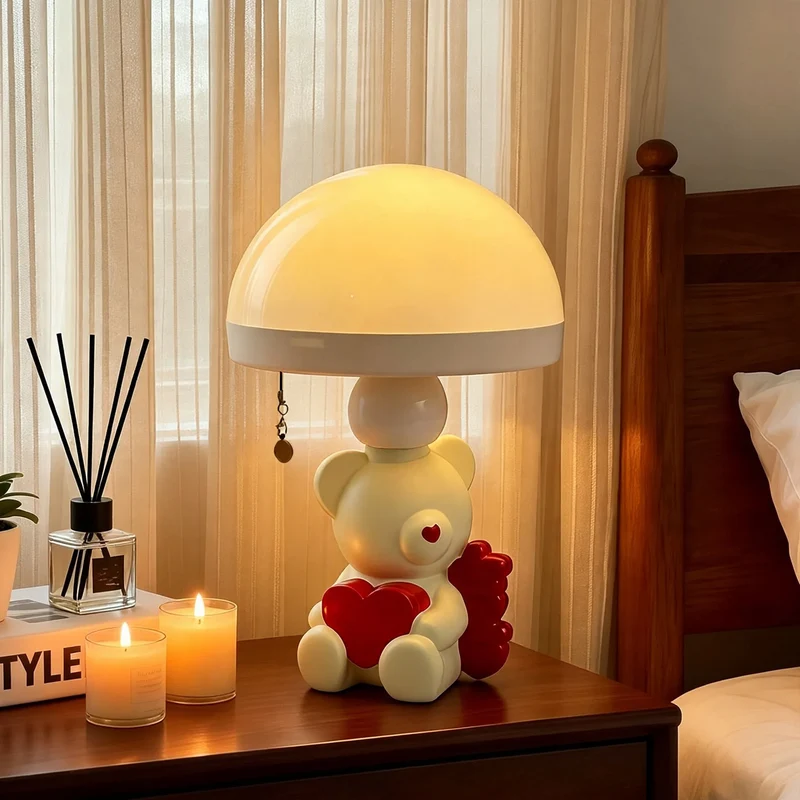 Nachttischlampe mit Motiv, Zugschalter