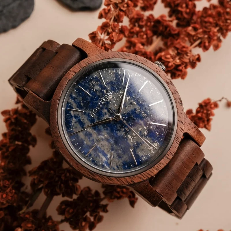 Holzkern Summer Evening Armbanduhr Nussbaum/Lapislazuli • Miyota Quarzwerk • Echtes Naturholz