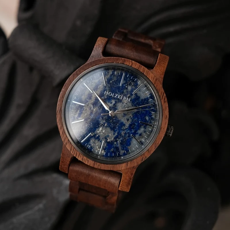 Holzkern Summer Evening Armbanduhr Nussbaum/Lapislazuli • Miyota Quarzwerk • Echtes Naturholz