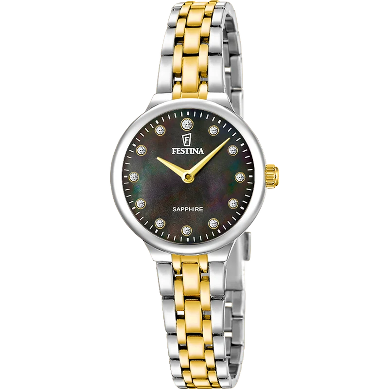 Festina Mademoiselle F20792/3 Damen Armbanduhr Schwarz • Saphirglas • Edelstahl-Armband Gold
