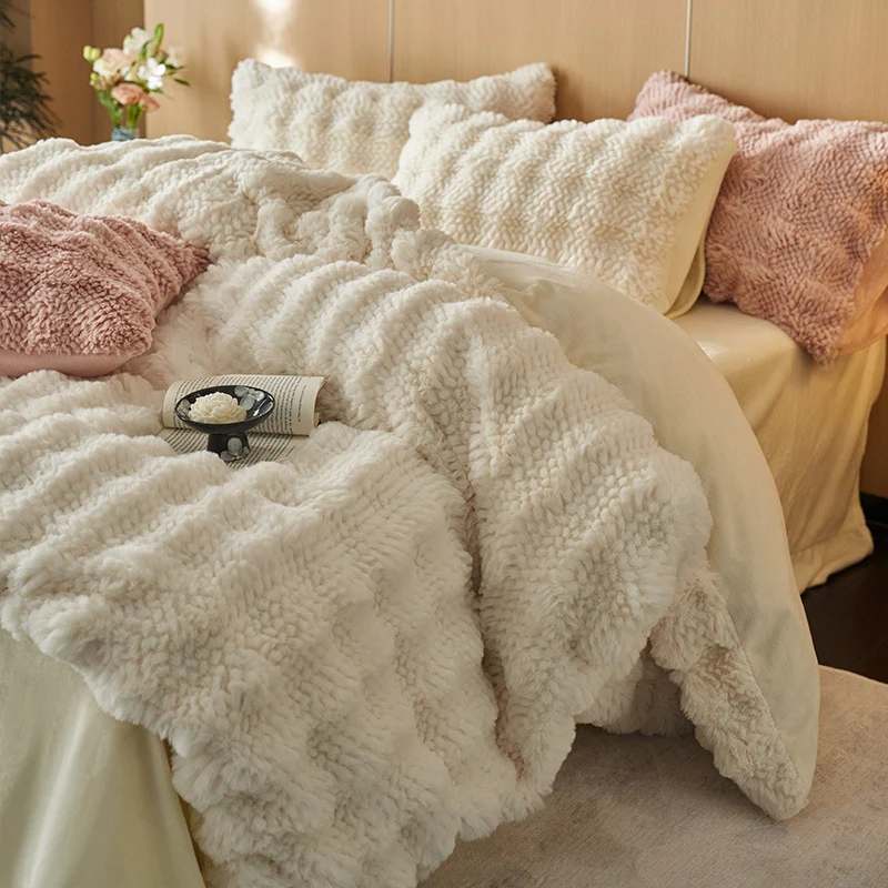 Hochwertiges Bettwäsche-Set aus Kaninchenfell-Fleece