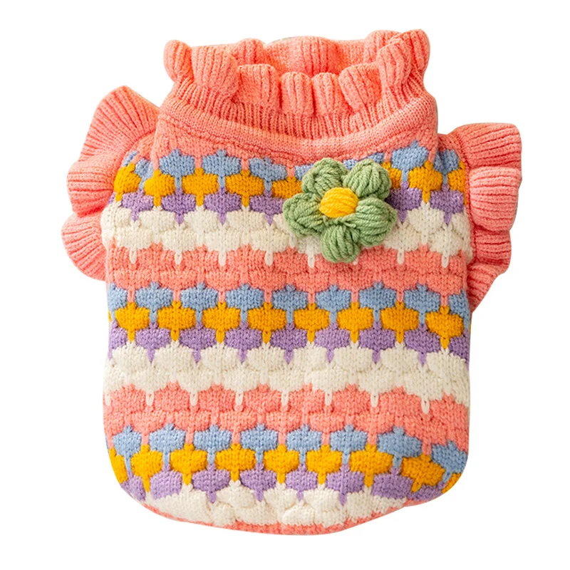 Haustier-Strickpullover mit Blumenmuster