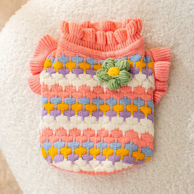 Haustier-Strickpullover mit Blumenmuster