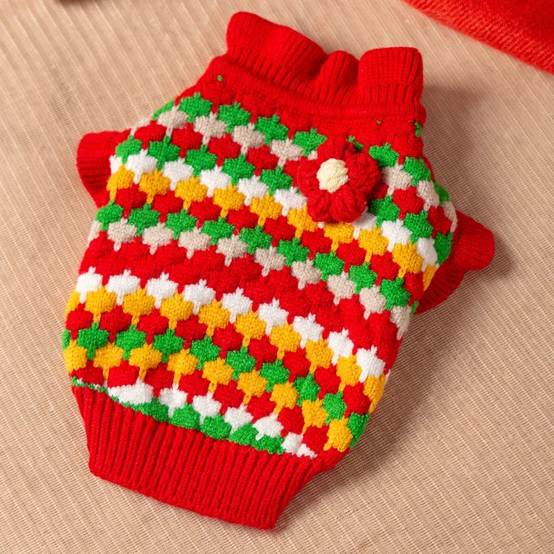 Haustier-Strickpullover mit Blumenmuster