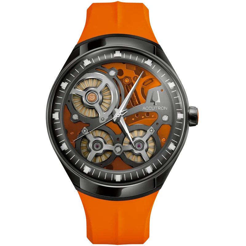 Bulova Accutron DNA Casino 28A205 Herrenuhr Orange • Saphirglas • Limitierte Edition