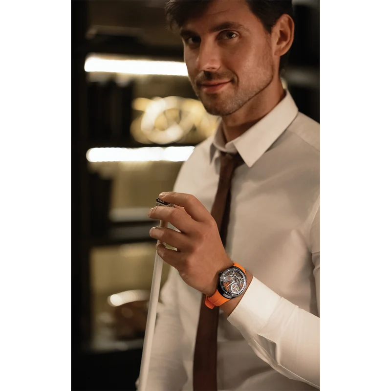 Bulova Accutron DNA Casino 28A205 Herrenuhr Orange • Saphirglas • Limitierte Edition