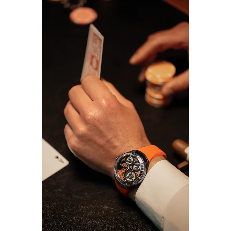 Bulova Accutron DNA Casino 28A205 Herrenuhr Orange • Saphirglas • Limitierte Edition