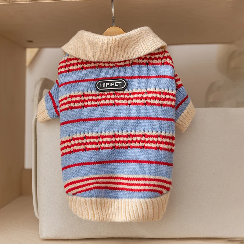 Gestreifte Strickjacke für kleine Hunde, Herbst und Winter